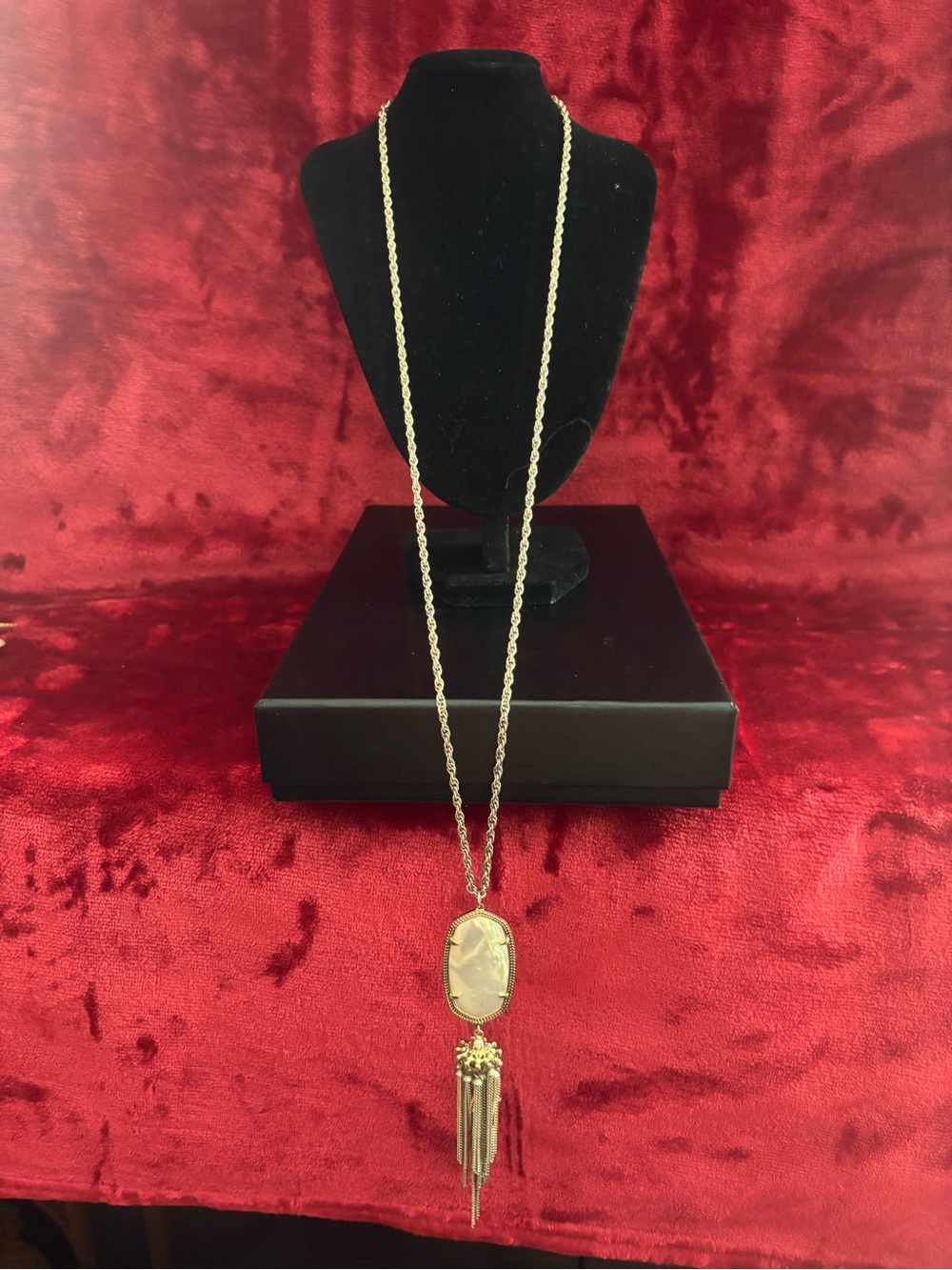 Kendra Scott Gold Long Pendant Necklace with Cream Stone and Tassel